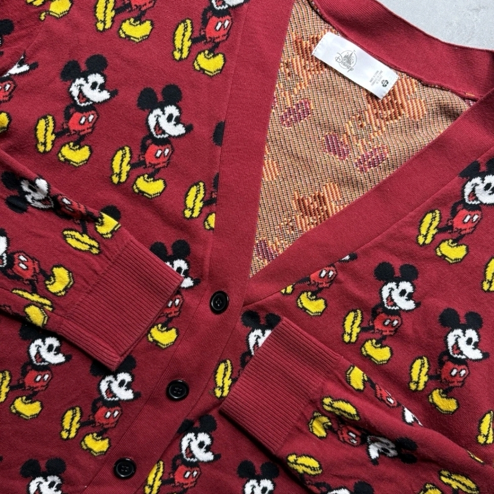 Disney Red Mickey Mouse Fair Isle Knit V Neck Cardigan Size L
